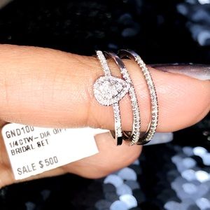 Beautiful REAL diamond women engagement bridal wedding ring seT with band NOT CZ